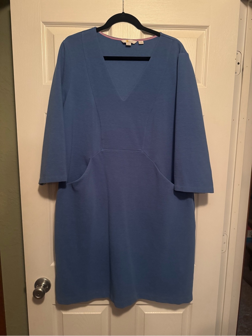 Boden Sz 20/22R Cornflower Blue V-Neck Midi Shift Dress w/ front pockets
